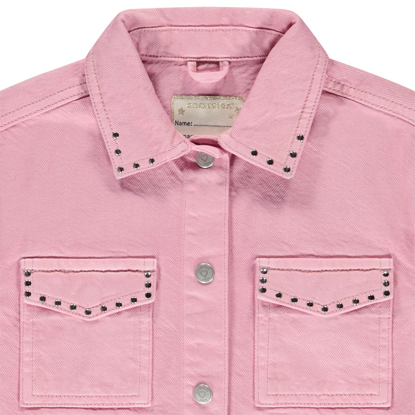 Jas van effen denim met hemdkraag en fantasie-nieten voor meisjes 