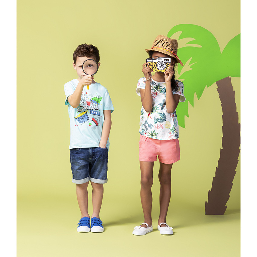 Short en satin de coton uni à poches volantées 