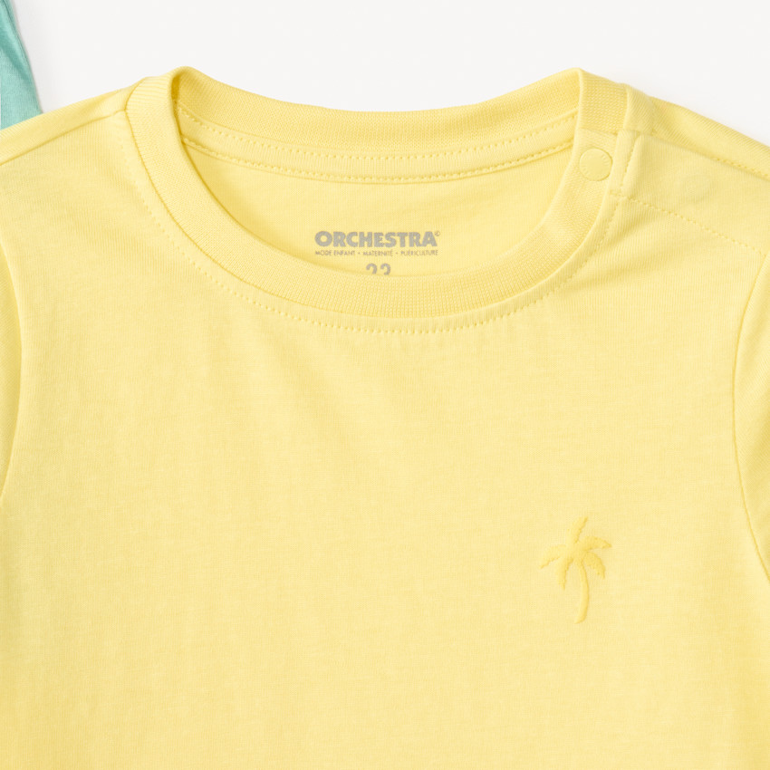 Lot de 3 t-shirts manches courtes unis broderie palmier pour bébé garçon 