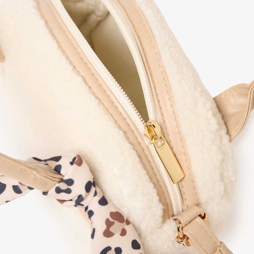 Schoudertas sherpa meisjes met een leopard strik 