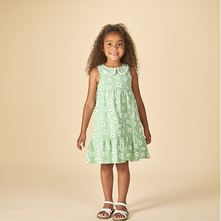 Jurk zonder mouwen met bloemenprint en Claudine kraag voor meisjes 