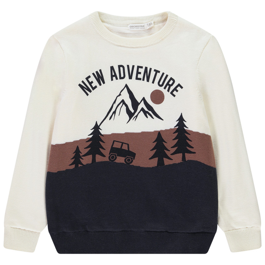 Pull tricot avec doublure velours et motif forêt pour garçon 