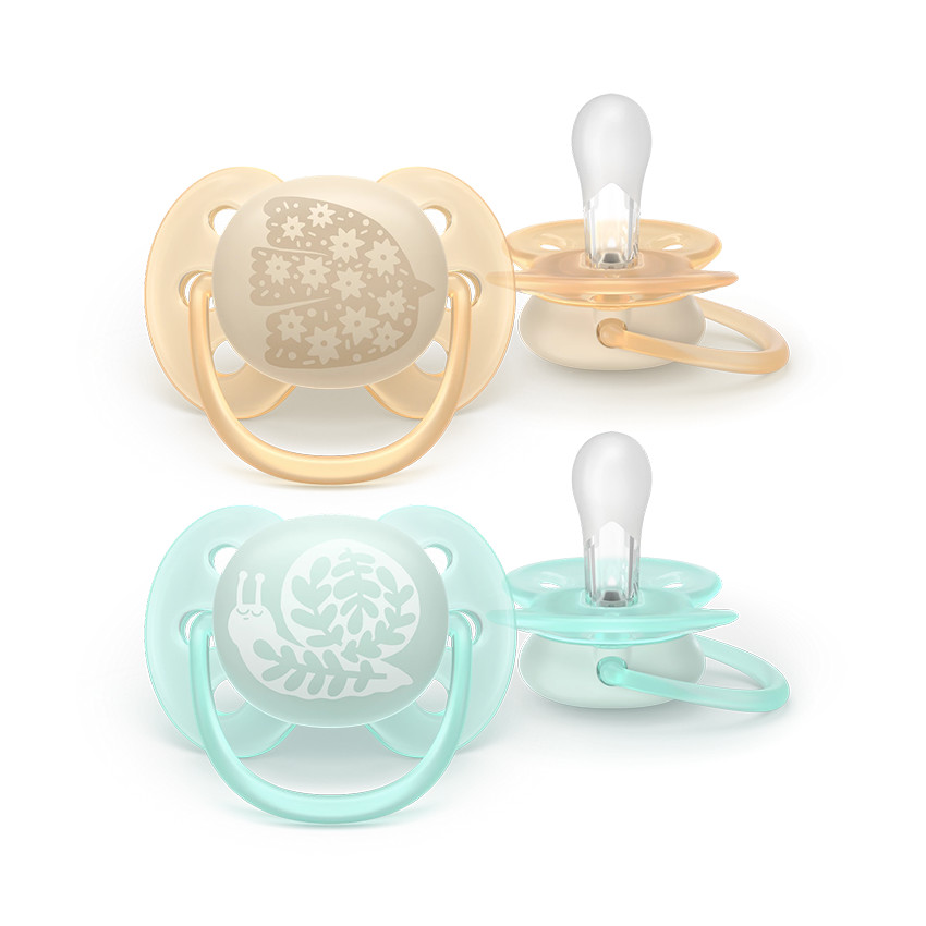 Lot de 2 sucettes silicone 0-6M Ultra Soft décorées 