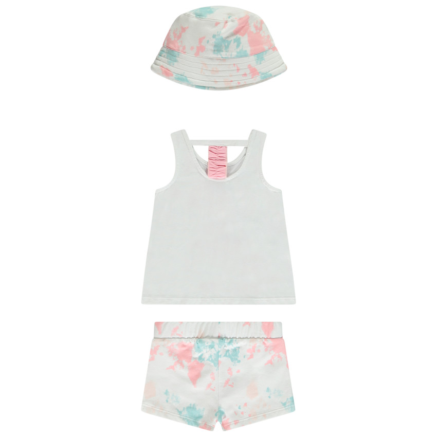 Set fantasie tanktop + short + bob tie & dye voor baby meisje 