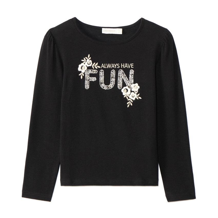 T-shirt met lange mouwen, geborduurd, meisjes 