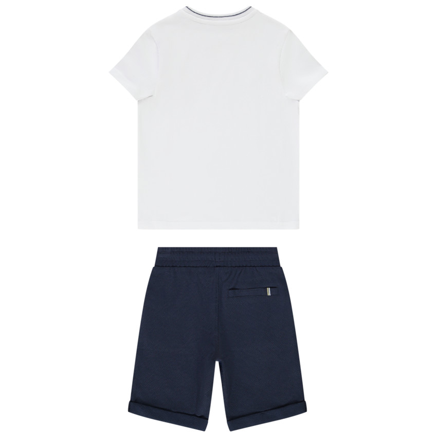 Korte set van 2 stukken t-shirt met auto-print + bermuda voor jongen 