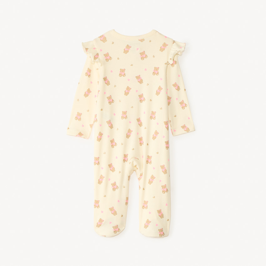 Donsbali in ribstof met rits en bedrukte teddybeer voor meisjes. 