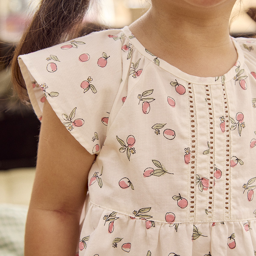 Jurk met korte mouwen met perzikpatroon voor meisjes 