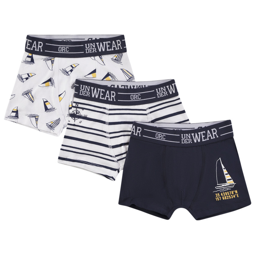 Lot de 3 boxers fantaisie marins pour garçon 