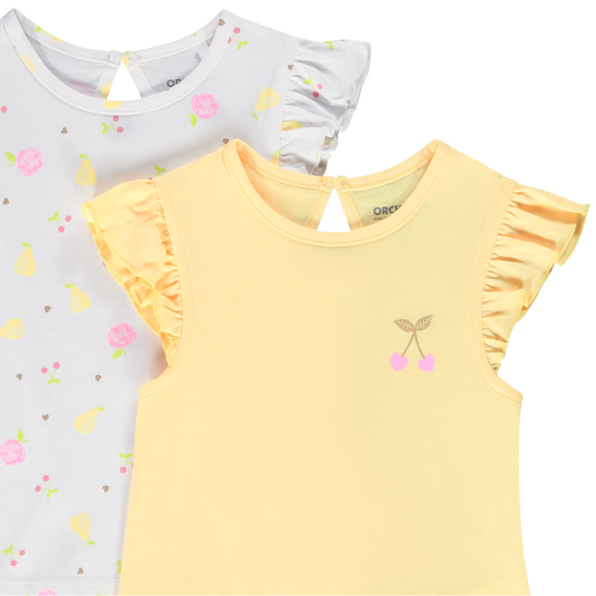Lot de 2 t-shirts manches courtes volantées en jersey pour bébé fille 