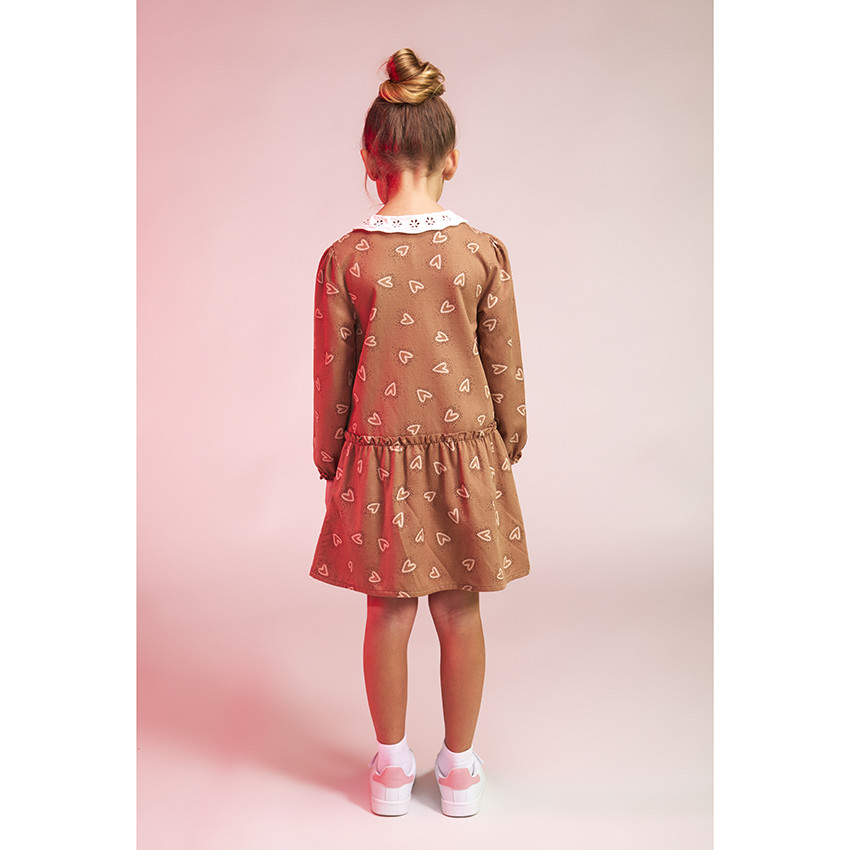 Robe manches longues en voile de viscose imprimé coeurs pour fille 