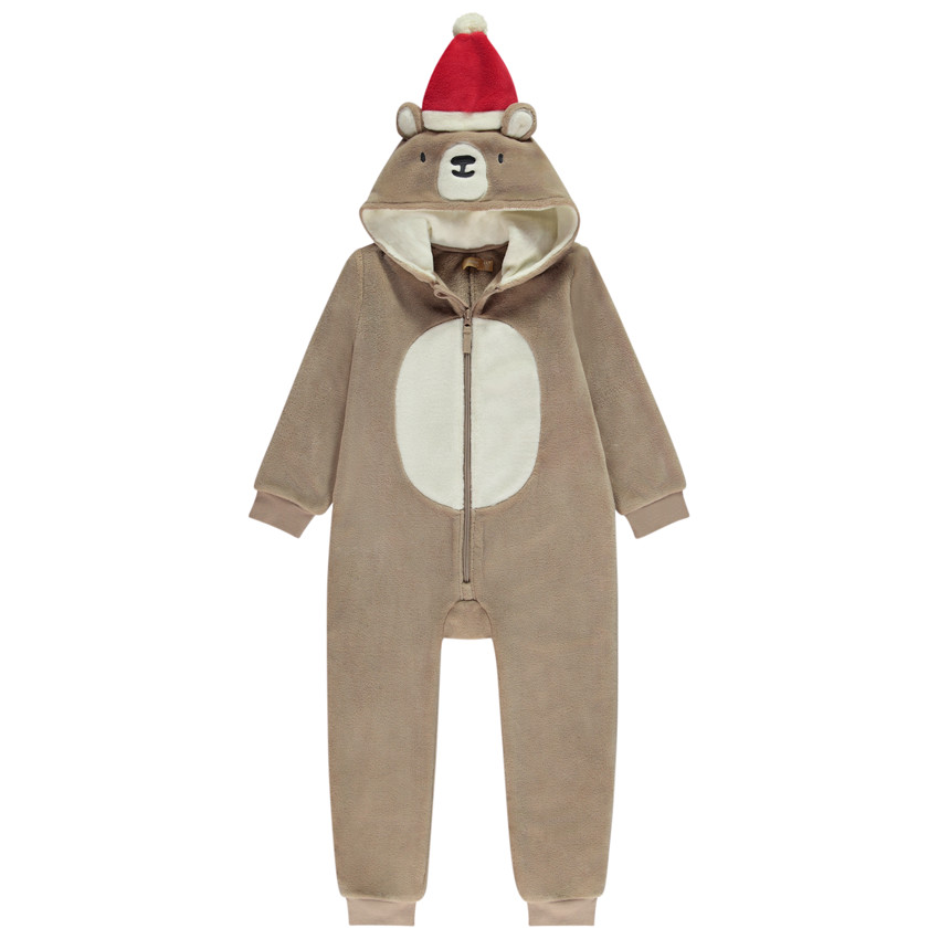 Surpyjama en sherpa ours avec bonnet de Noël pour garçon 
