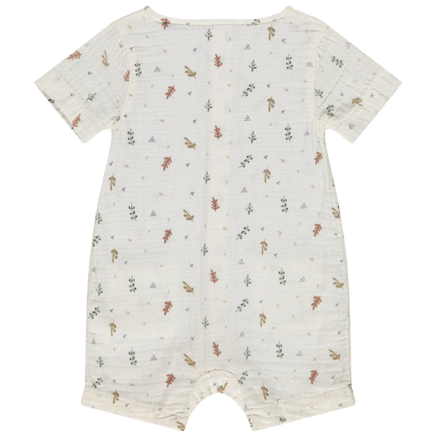 Katoenen gaas combishort met bladeren voor baby