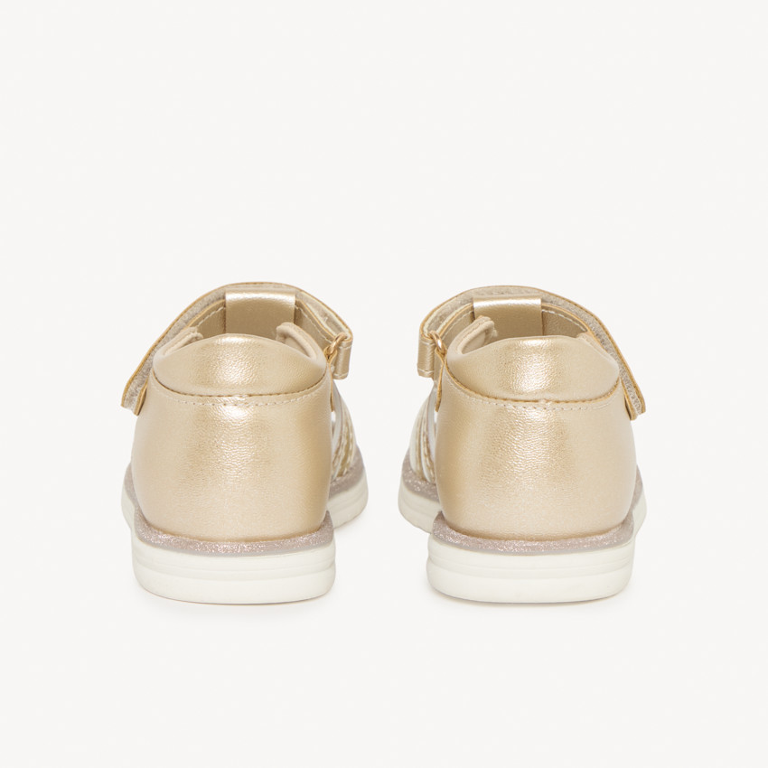 Nu-pieds en cuir dorés à paillettes pour bébé fille 