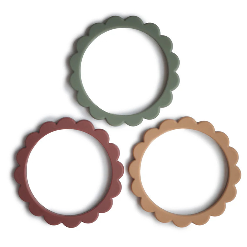 Bijtring armband Bloemen Thyme/Natuur/Berry 3stks 