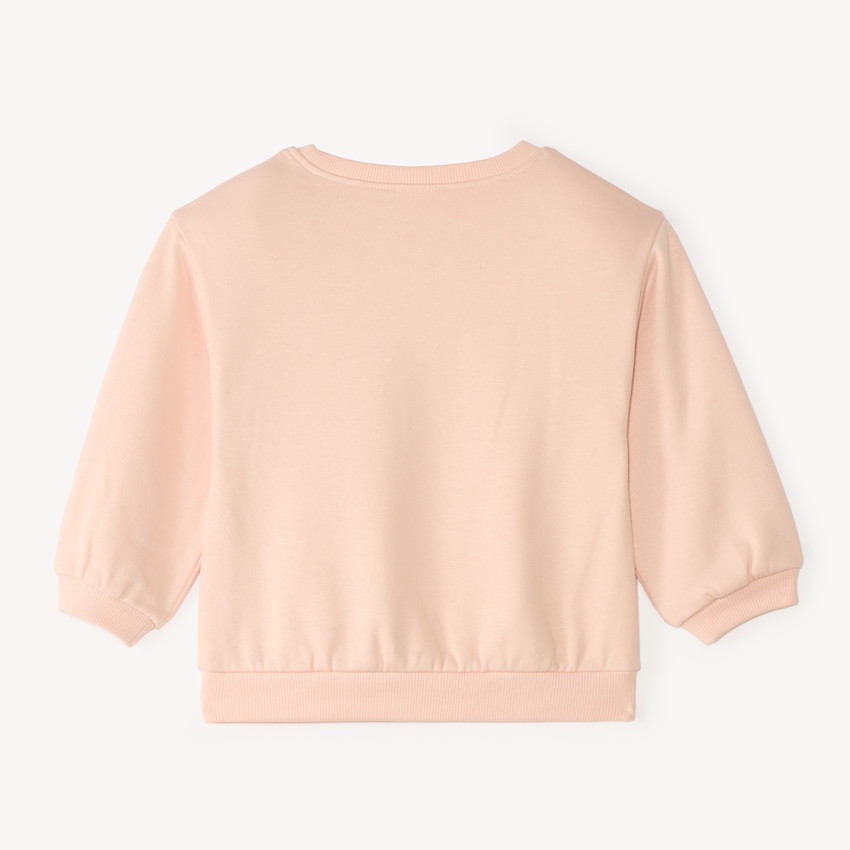 Sweat in fleece 1/2 oversized met fantasieprint voor meisjesbaby. 