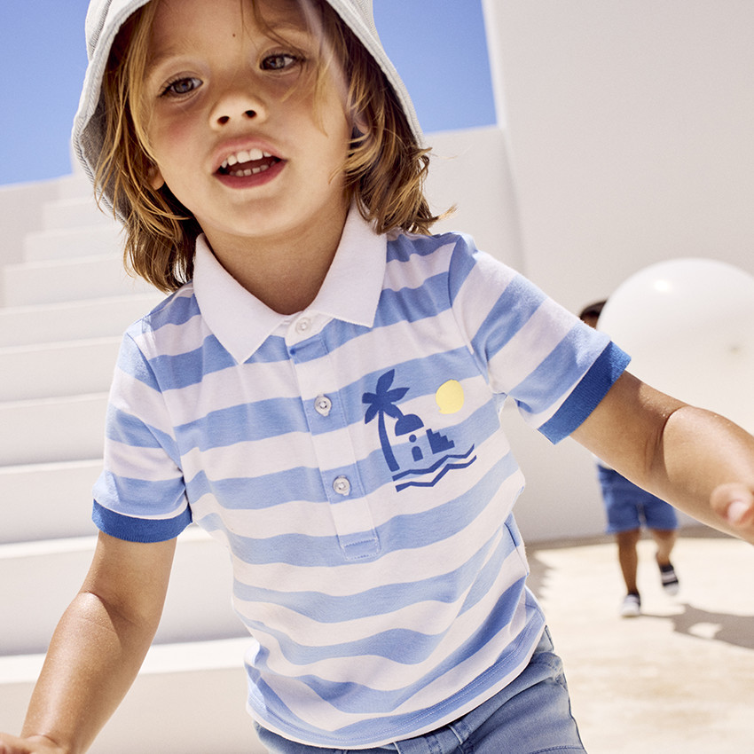 Poloshirt met korte mouwen, gestreept, arty print voor babyjongen 