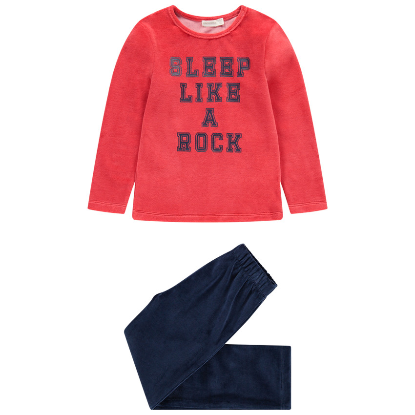 Pyjama en velours bicolore avec message printé 