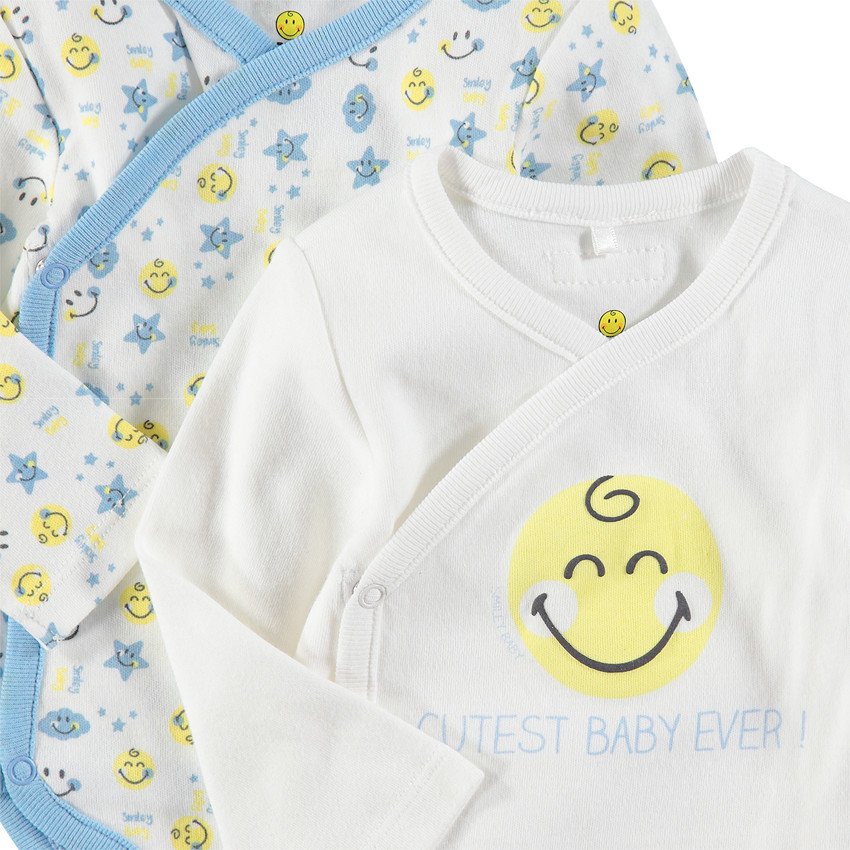 Set van 2 lange mouwen bodies van katoen Smiley Baby voor jongens 