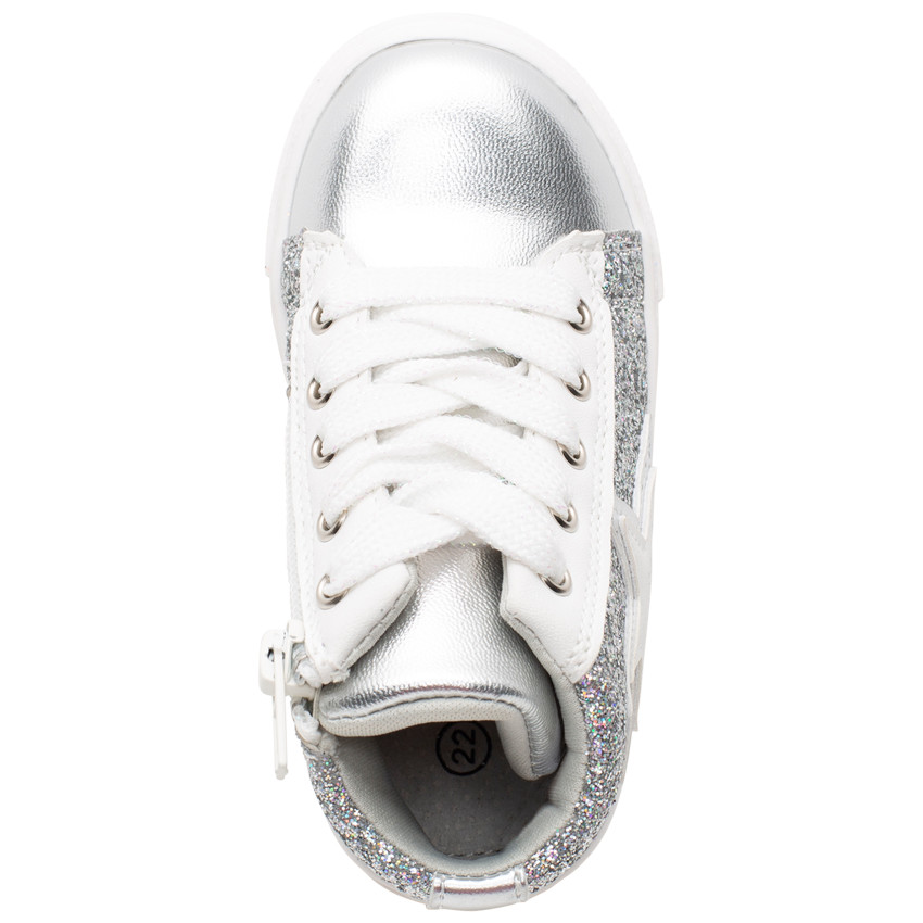 Laarsjes met zilveren glitters, veters en rits 