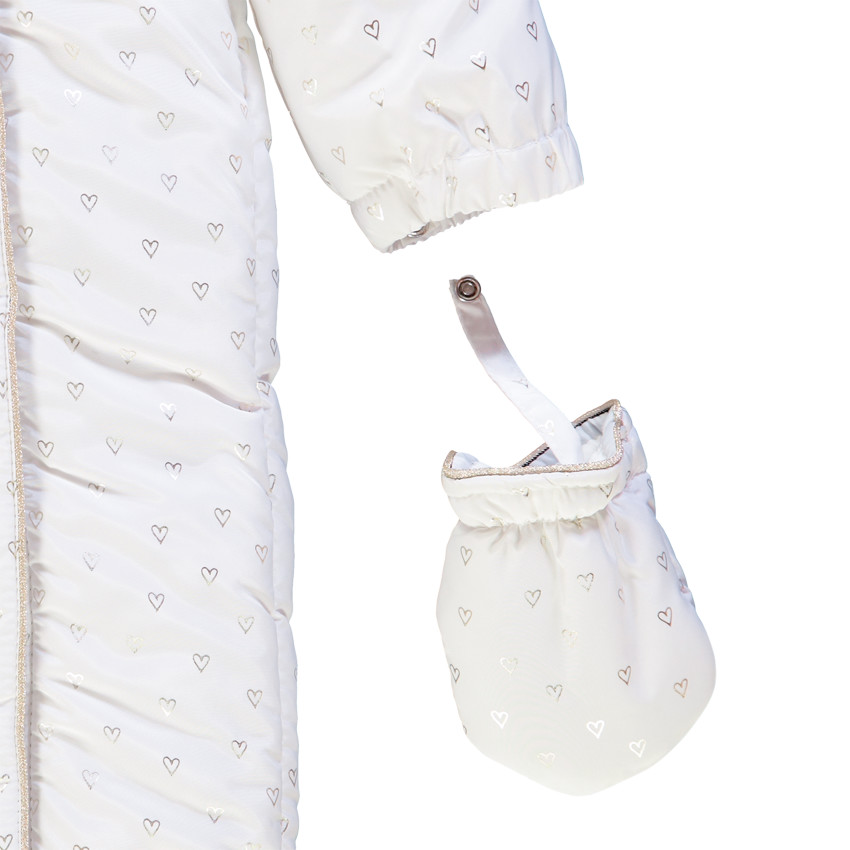 Combi-pilote à coeurs en foil argenté doublée sherpa pour bébé fille 