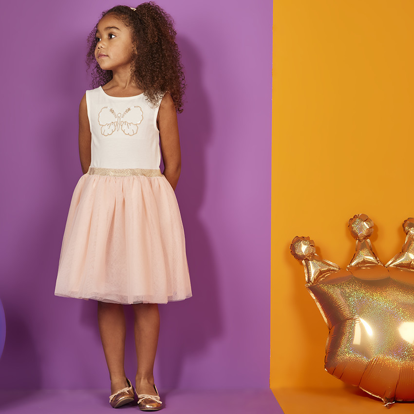 Robe de cérémonie avec cape en tulle effet ailes pailletées pour fille 