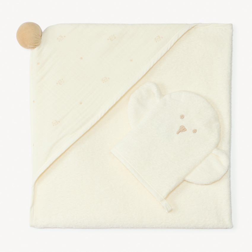 Set de bain 2 pièces cape 80 x 80 + gant éléphant pour bébé 