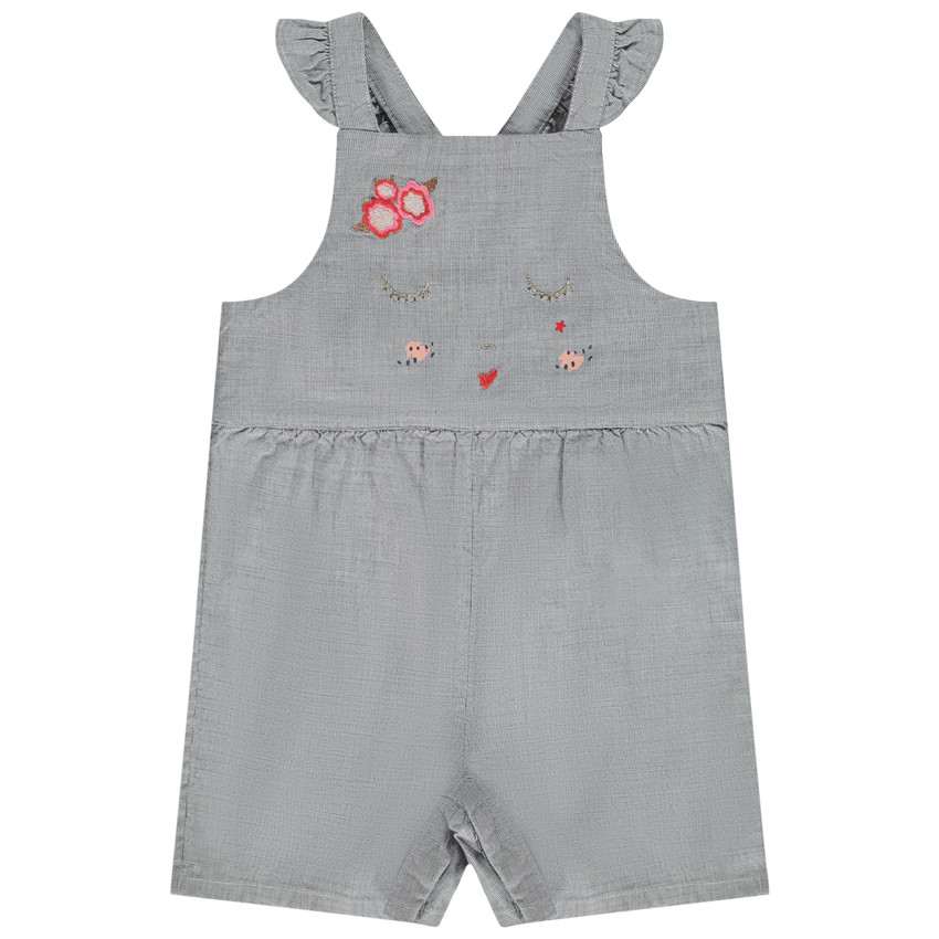 Korte salopette met mini-ruitjes en borduren voor baby meisje 