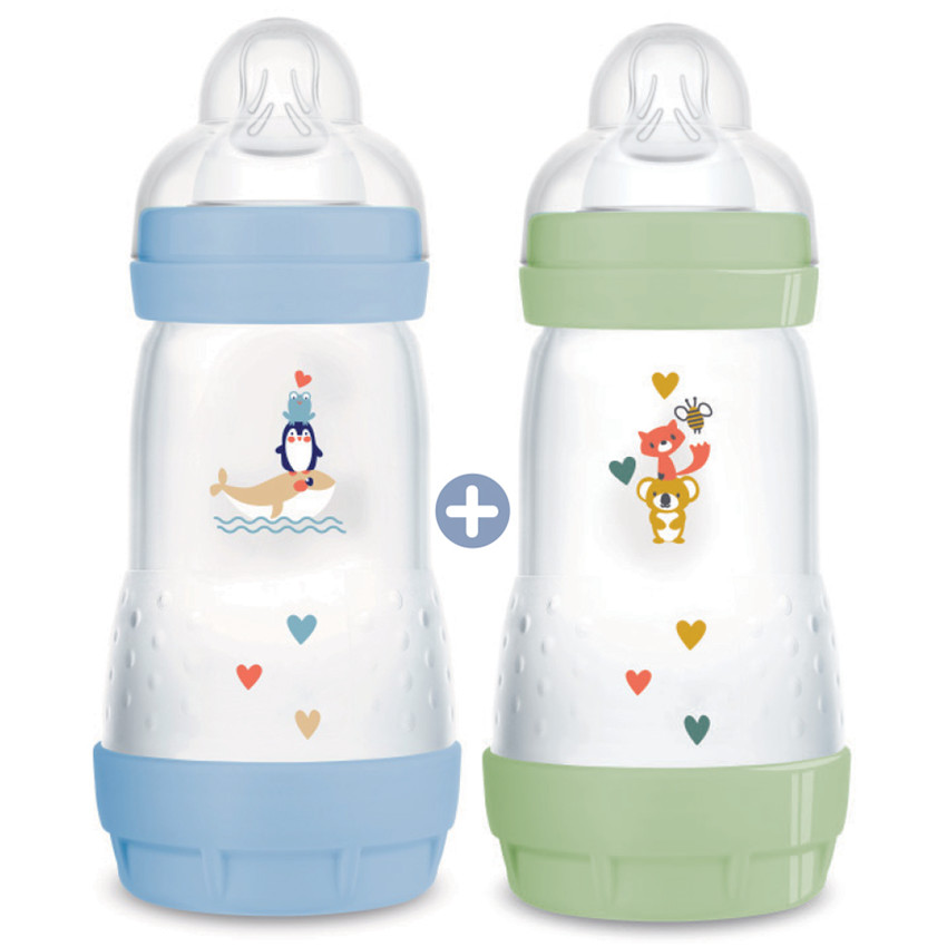 Lot de 2 biberons anti-coliques 0/6 mois 260 ml tétine débit 2 - Garçon 