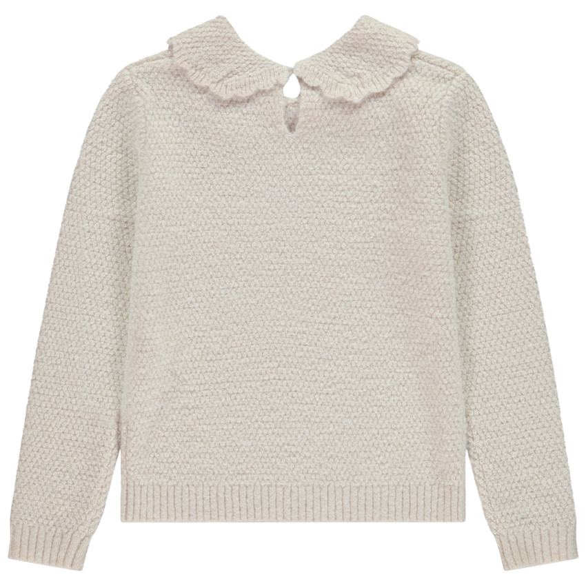 Pull chenille en tricot avec col claudine fantaisie brodée pour fille 