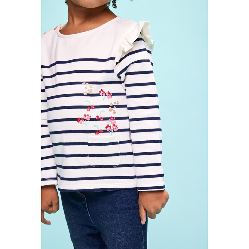 T-shirt manches longues style marinière en jersey fantaisie pour bébé fille 