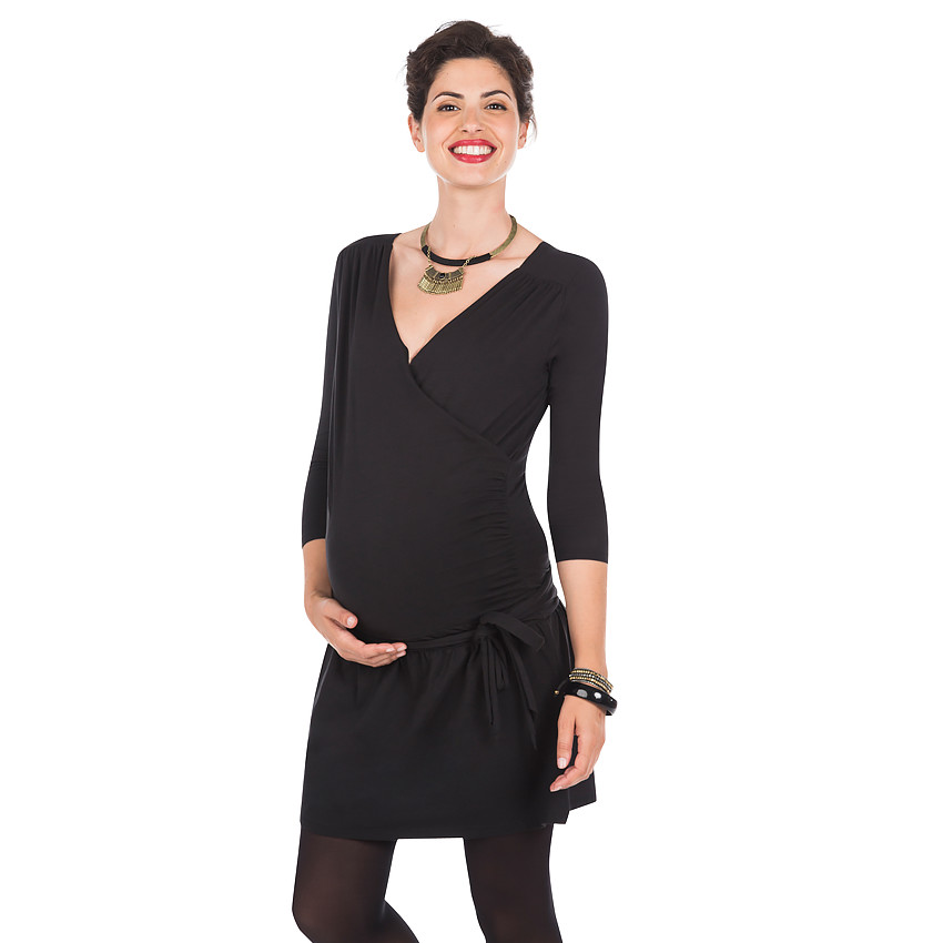 Robe de grossesse et d'allaitement unie manches 3/4 
