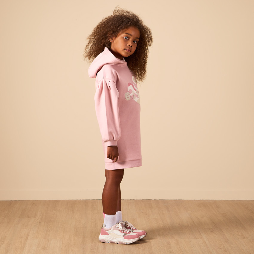 Robe uni à manches tombantes avec print bouclette pour fille 