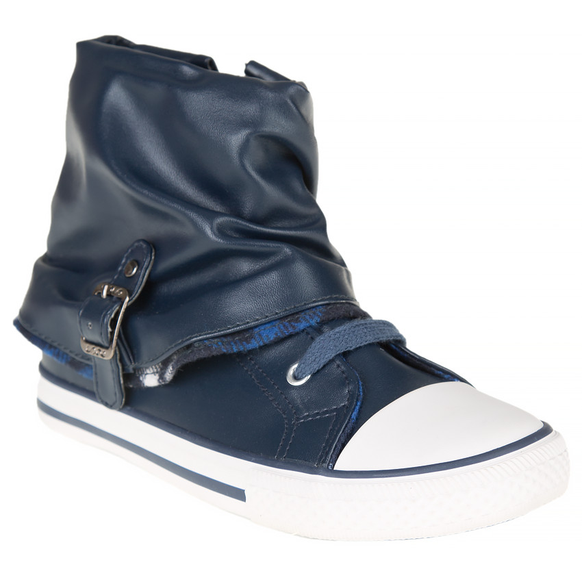 Hoge sneakers met omslag, rits, veters en gesp 