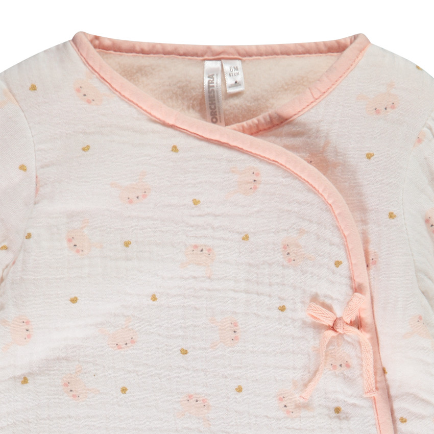 Combinaison longue en double gaze de coton imprimé lapins pour bébé fille 