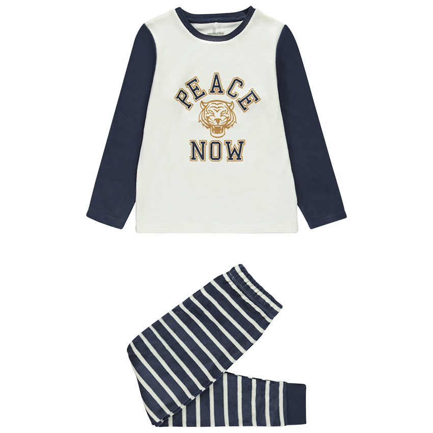 Pyjama velours 2 pièces effet color bloc et rayé pour garçon 