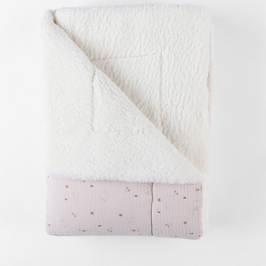 Couverture 100x140cm mousseline de coton et Sherpa Colombes du Bonheur  