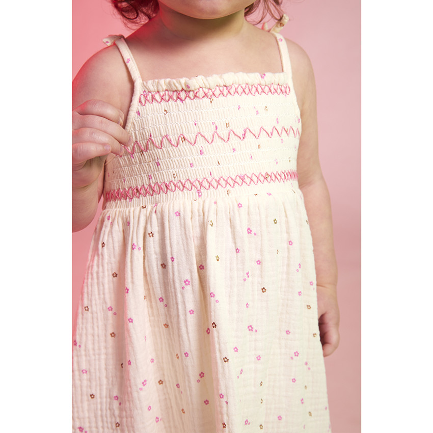 Jurk met schouderbandjes van katoenen gaas met bloemen voor meisjes 