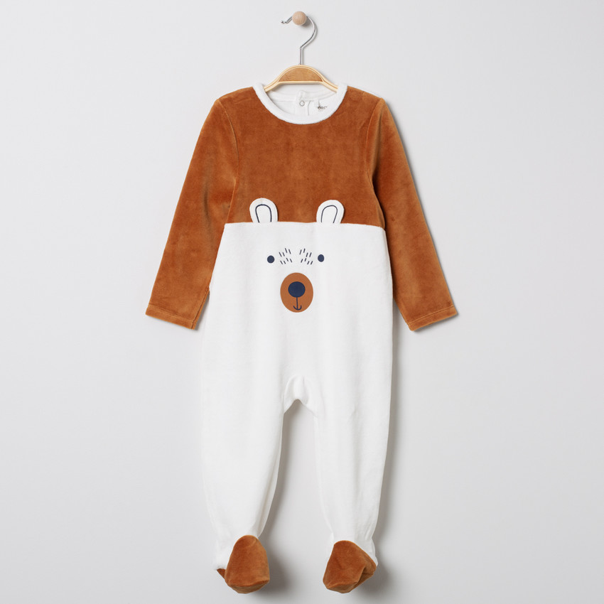 Pyjama in fluweel tweekleurig patroon beer 
