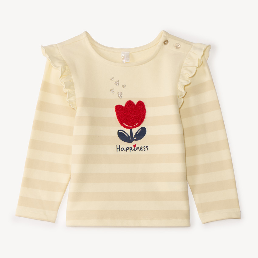 Marinière manches longues bébé fille à patch tulipe 