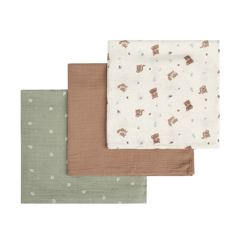 Set van 3 luiers in katoenen gaas Roi des Forêts 