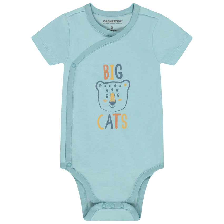 Set van 7 bodies met korte mouwen met motieven van katachtigen voor baby jongen met verschillende openingen afhankelijk van de leeftijd 