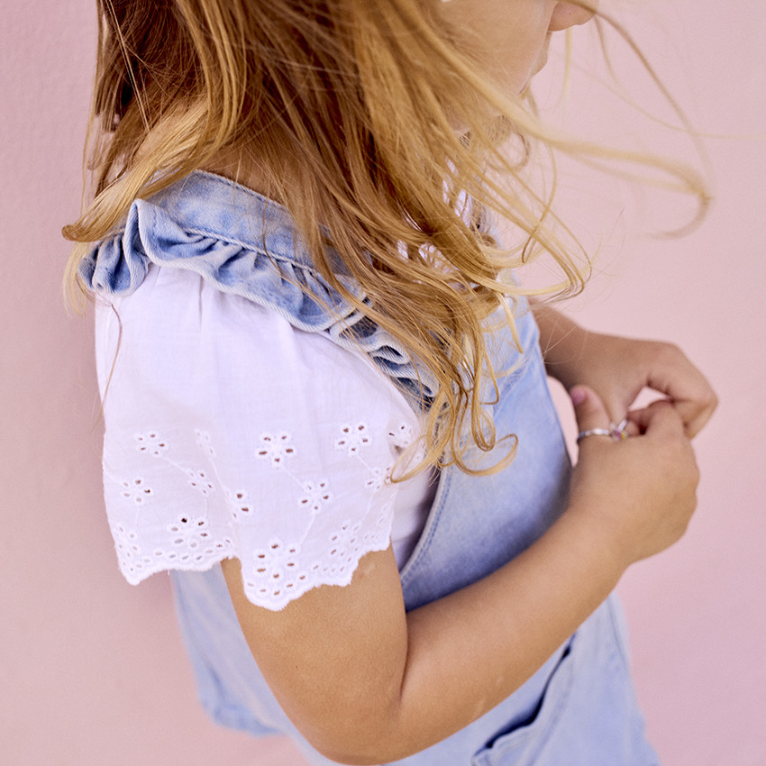 T-shirt met korte mouwen in Engels borduursel voor baby meisjes 