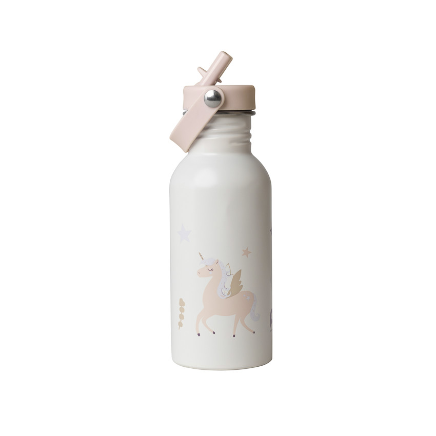Gourde en inox avec paille 500ml Licorne écru 