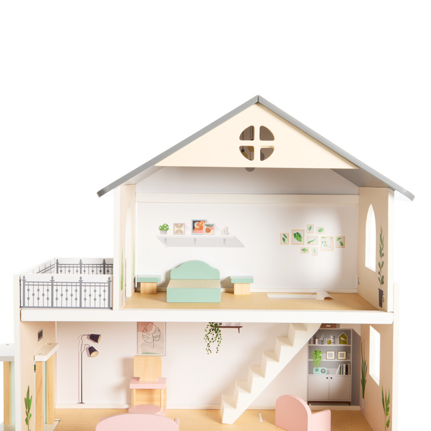 Maison de poupées aménagée en bois 