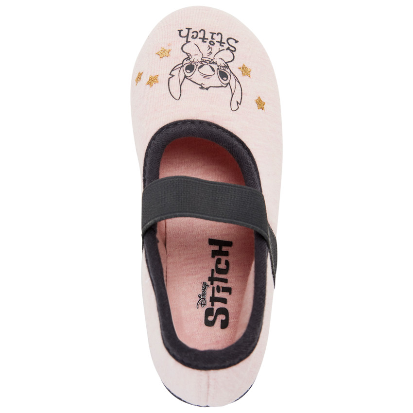 Chaussons babies rose chiné avec élastique et Stitch Disney pour fille 