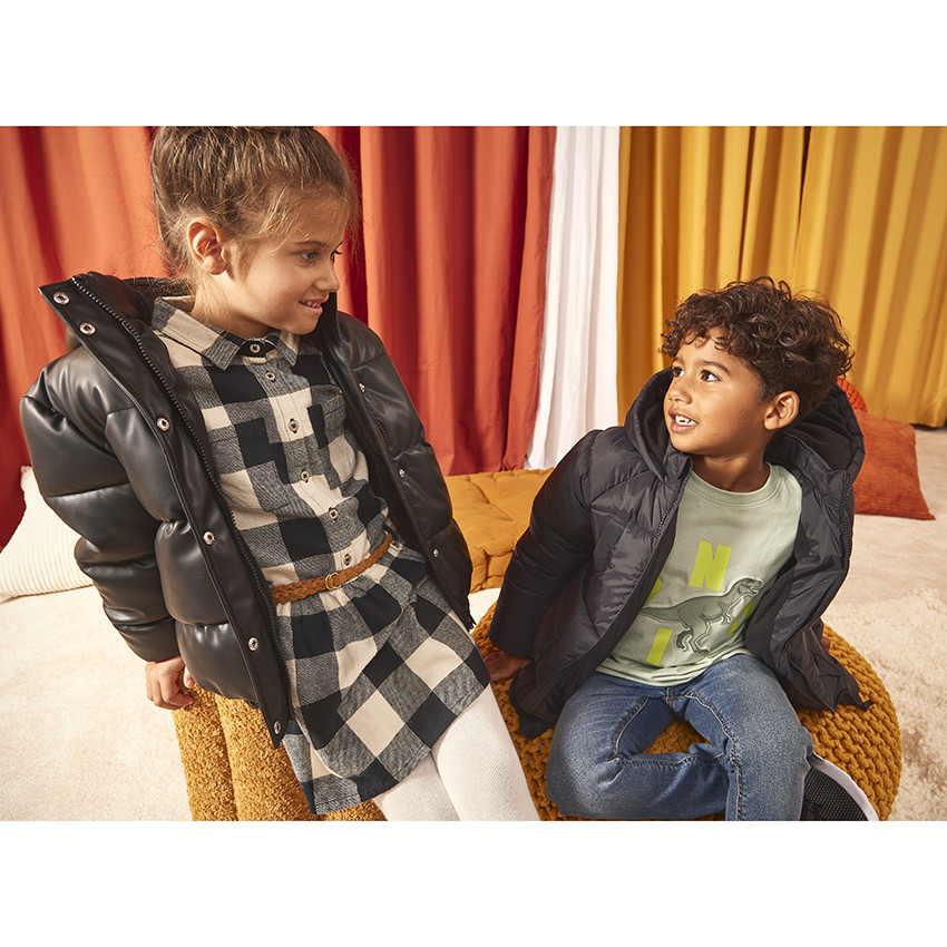 Robe chemise à carreaux avec cordon de serrage pour fille 