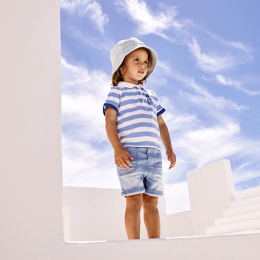 Poloshirt met korte mouwen, gestreept, arty print voor babyjongen 