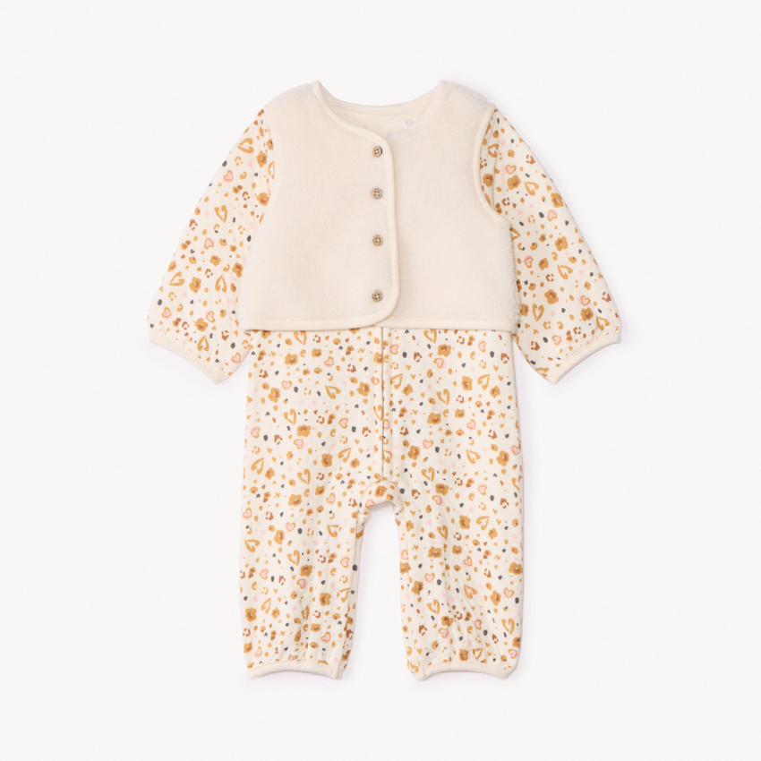 Set met bedrukte romper + vest voor meisjesbaby 