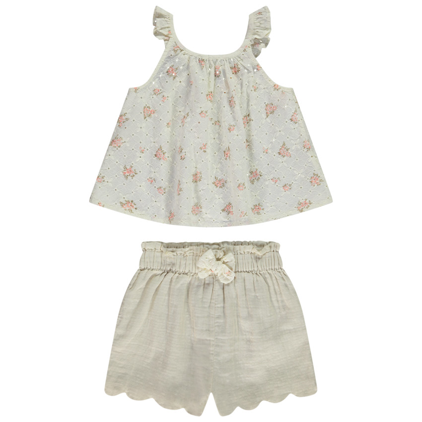 Set van short + top met Engels borduursel en fantasieprint voor meisjes 